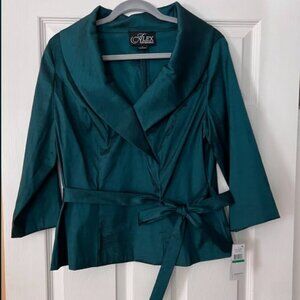 New, Hunter Green Alex Evenings Taffeta Tie Waist Top Size L